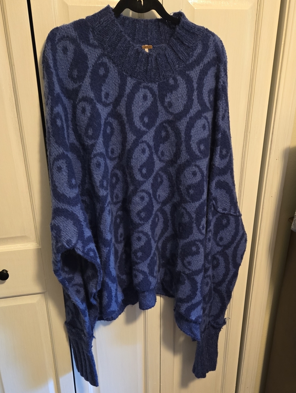 Free People Blue Yin Yang Jacquard Crewneck Sweater